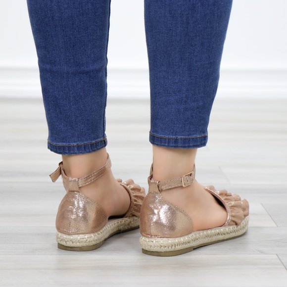 Sparkly Champagne Espadrille Ruffle Sandals - Picture 7 of 11